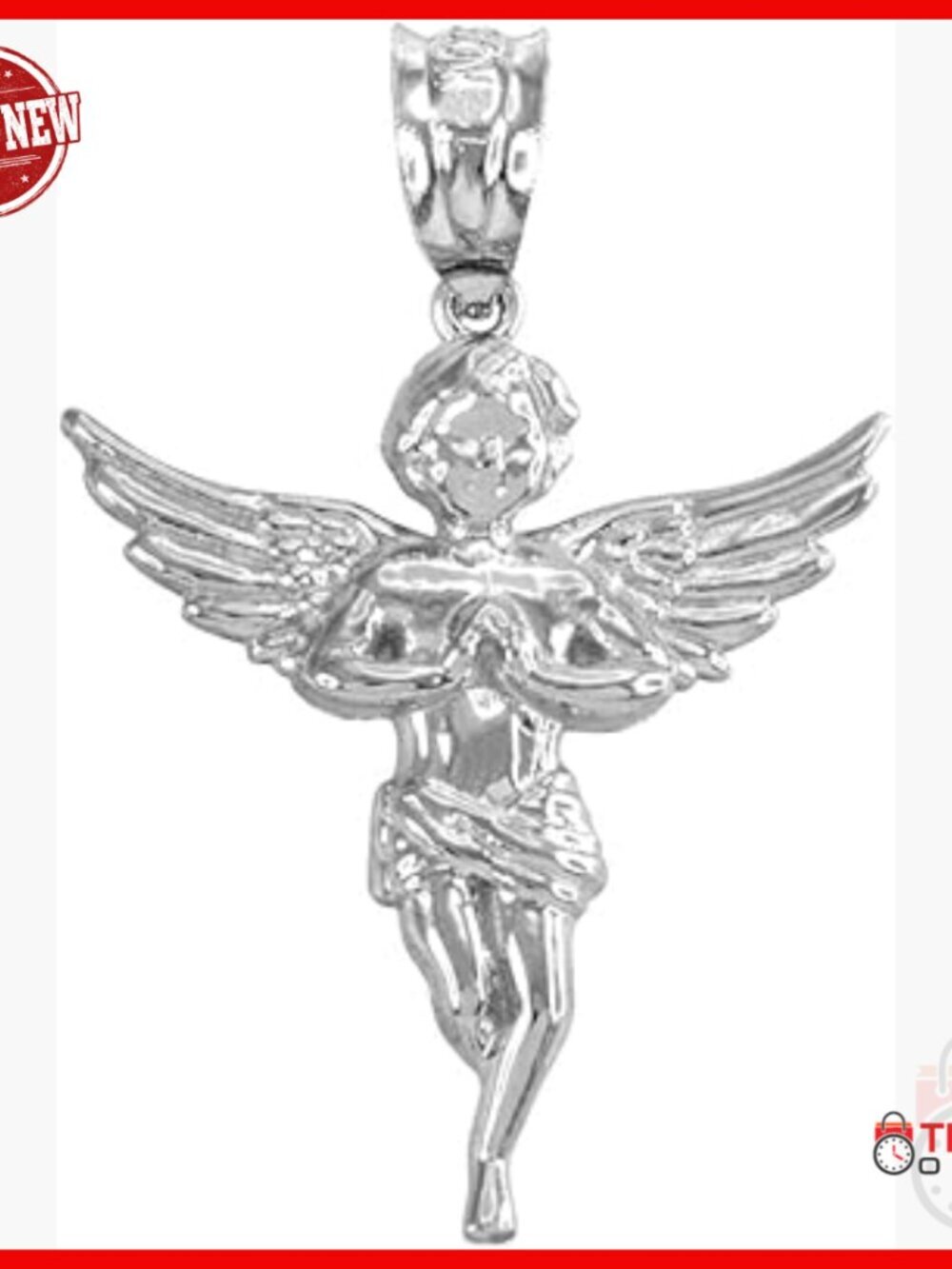 14k White Gold Praying Angel Charm Pendant Fine Jewelry Gift
